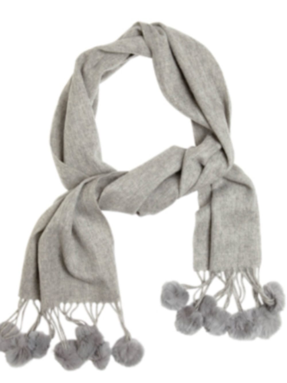 La Fiorentina Gray Pom-Pom Tassel Scarf 100% cashmere